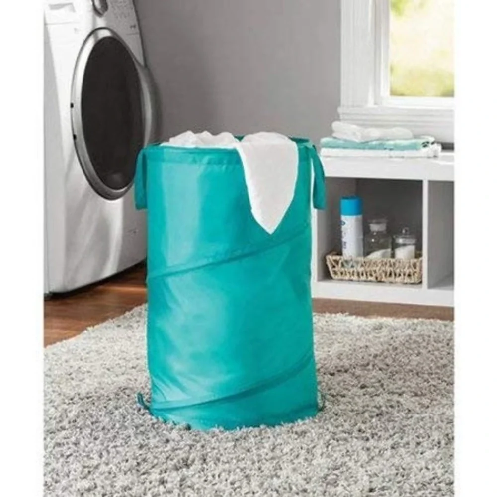 Mainstay Pop-Up Spiral Hamper - Teal, Foldable Laundry Storage, Compact Design